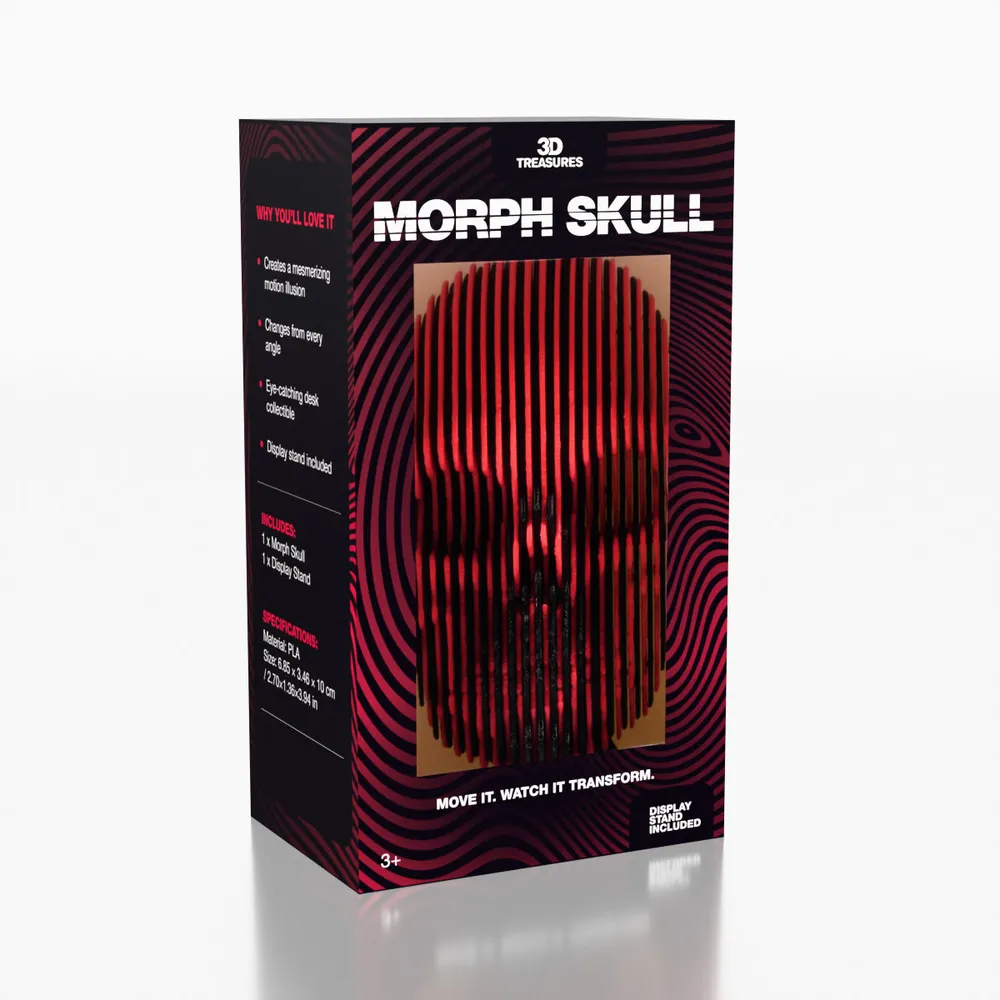 3D Treasures 3D-Printed Optical Illusion Morph Skull with Display Stand
