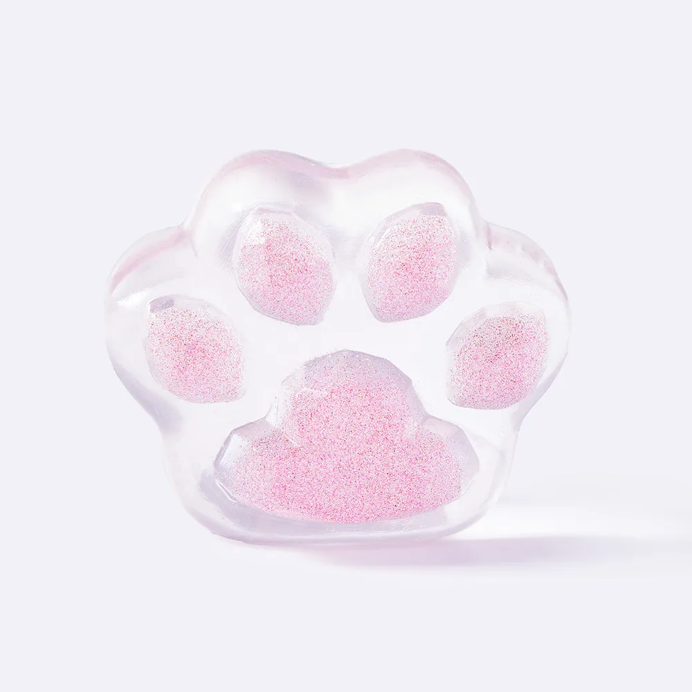 Clear Pink Glitter Cat Paw