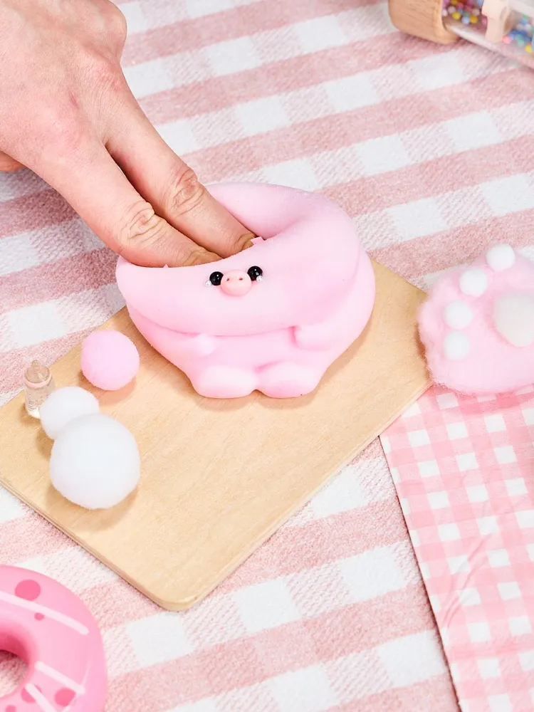 Flocked Pink Pig with Tears Taba Squishy — photo 4