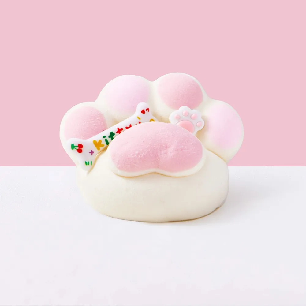 Flocked White-pink Heart Paw Taba Squishy