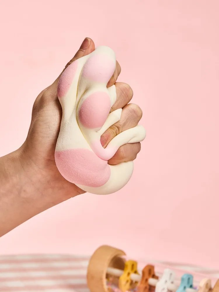Flocked White-pink Heart Paw Taba Squishy — photo 3