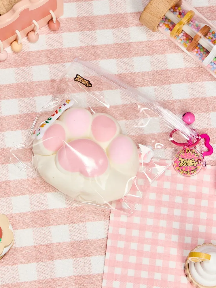 Flocked White-pink Heart Paw Taba Squishy — photo 6