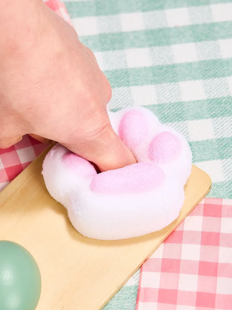 Flocked White-pink Paw Taba Squishy — photo 5
