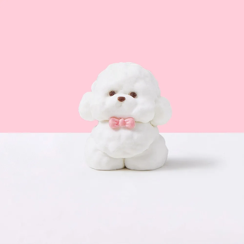 Flocked White Teddy Dog with Pink Bow Taba Squishy