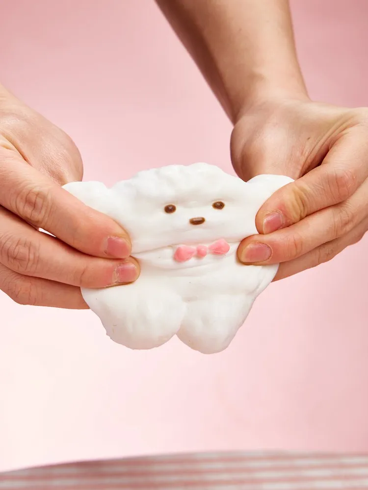 Flocked White Teddy Dog with Pink Bow Taba Squishy — photo 2