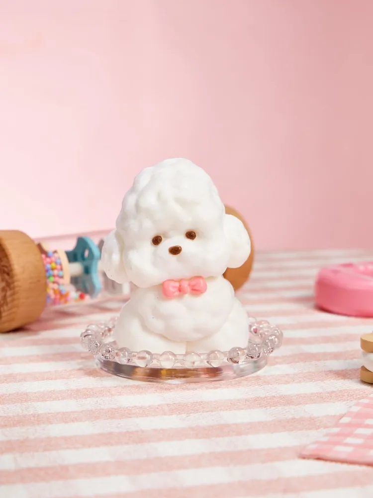 Flocked White Teddy Dog with Pink Bow Taba Squishy — photo 6