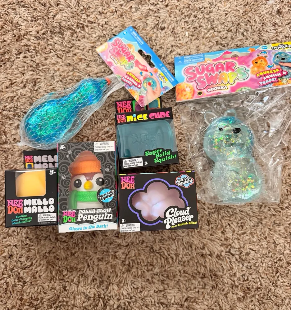 Nee-Doh Squishy Toys Lot - Sugar Swaps, Penguin, Cloud
