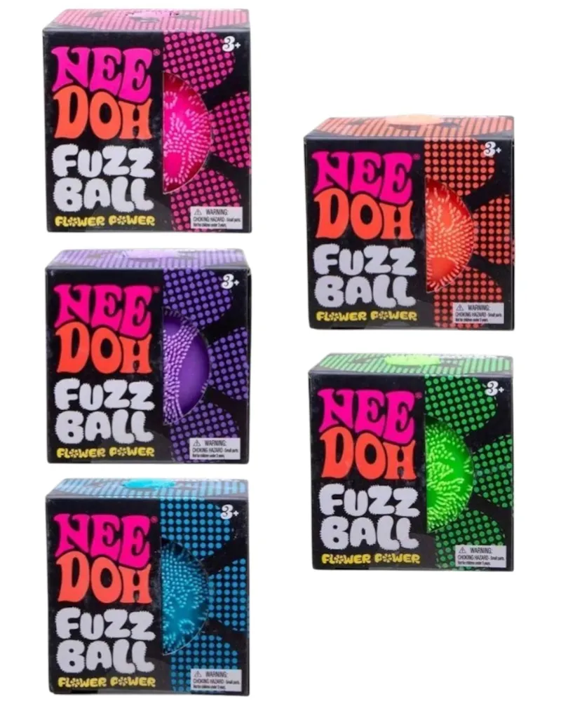 NeeDoh Flower Power Fuzz Ball Squishy Fidget Toy 5x Lot Pink/Orange/Purple/Green/Blue