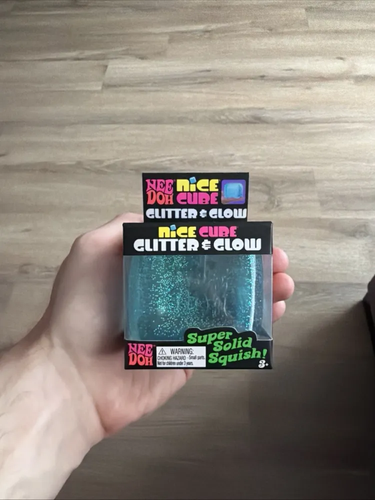 NeeDoh Nice Cube Glitter and Glow Squishy Fidget Toy Blue — photo 2