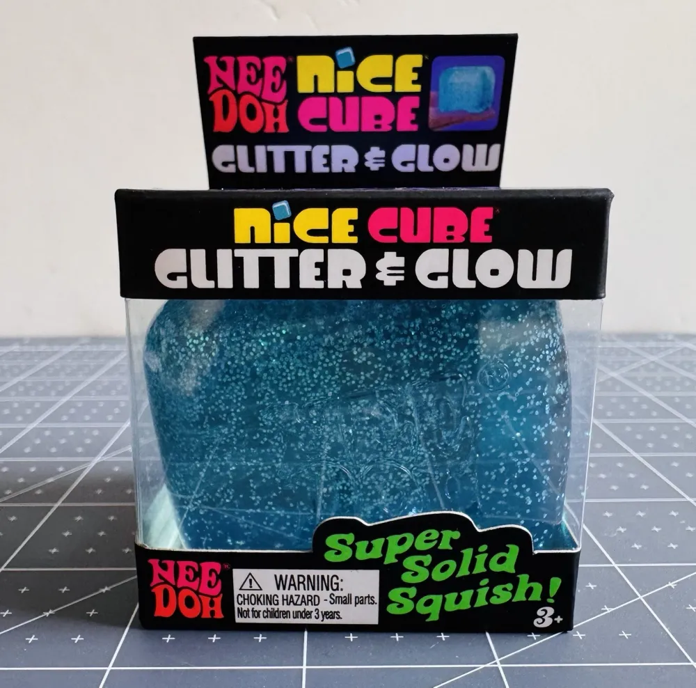 NeeDoh Nice Cube Glitter and Glow Squishy Fidget Toy Blue — photo 3