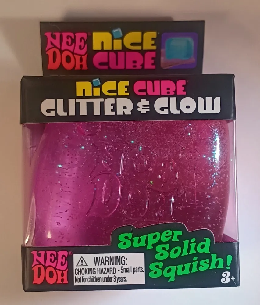 NeeDoh Nice Cube Glitter and Glow Squishy Fidget Toy Pink — photo 3