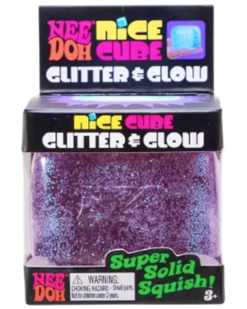 NeeDoh Nice Cube Glitter and Glow Squishy Fidget Toy Purple