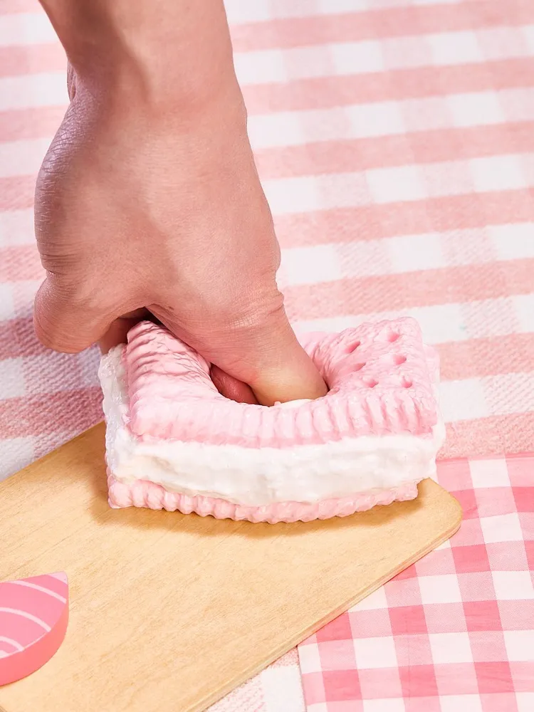Pink Strawberry Sandwich Cookie Taba Squishy — photo 5