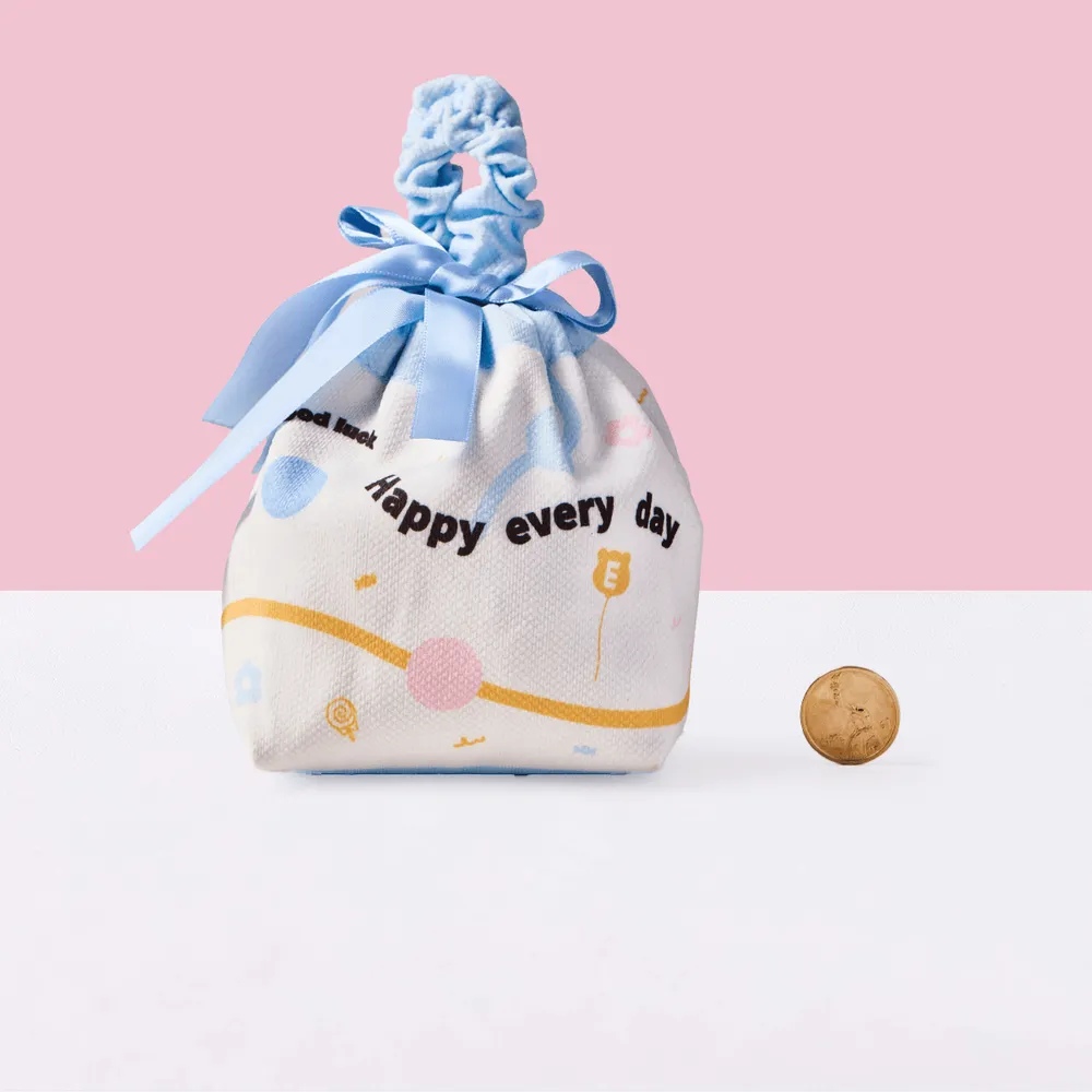 Simple Blue Linen Drawstring Wrapping Gift Bag — photo 2