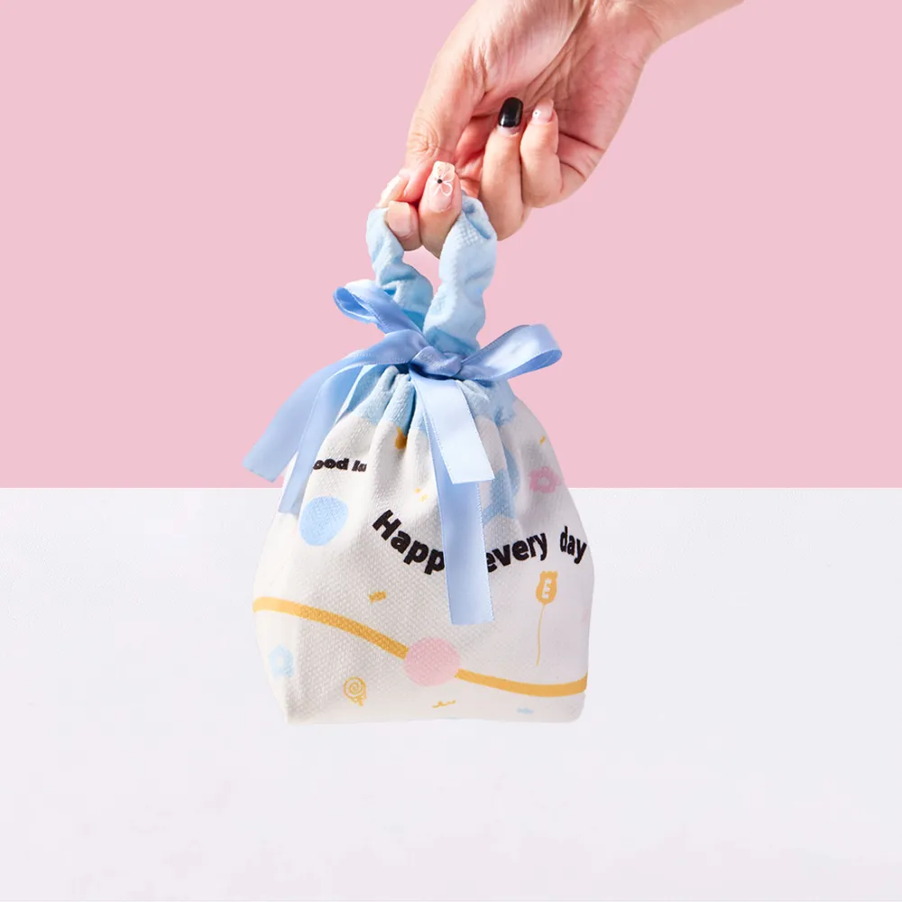 Simple Blue Linen Drawstring Wrapping Gift Bag — photo 3