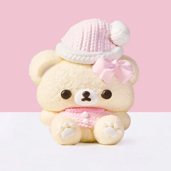SqueezeSquad Taba Deluxe Premium Silicone Squishies Fidget Toy - Pink Hatted Bear