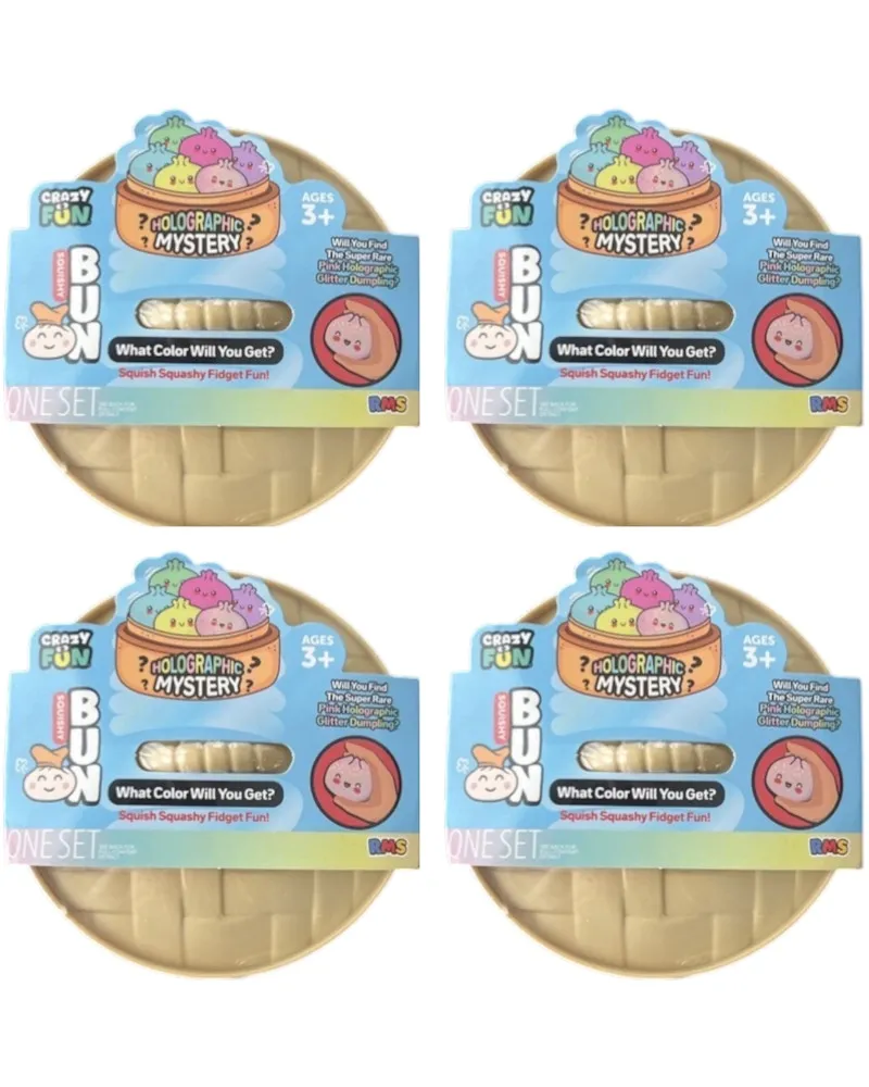 Squishy Bun Holographic Mystery Squishy "Dumpling" (Pink Holographic Glitter Chase Version) Blind Box 4x Lot