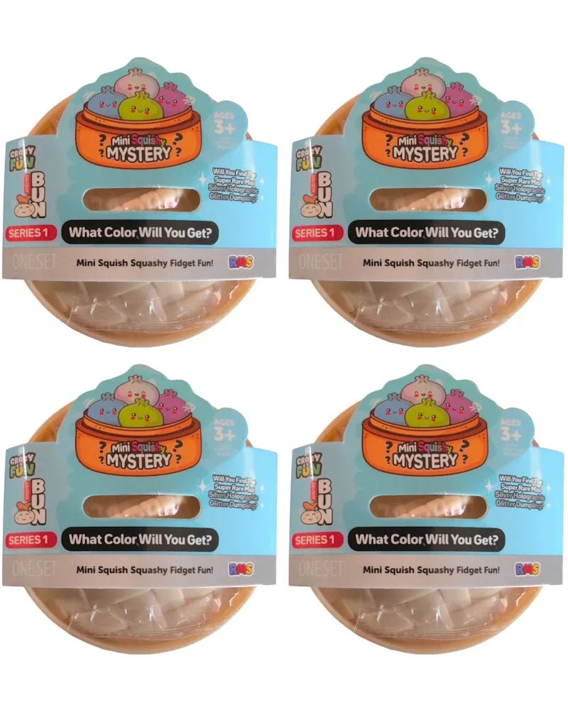 Squishy Bun Mini Squishy Mystery Squishy Series 1 "Dumpling" (Silver Holographic Glitter Chase Version) Blind Box 4x Lot