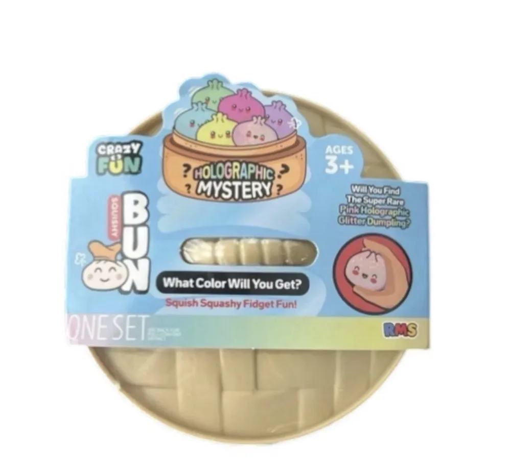 Squishy Bun Mystery Squishy "Dumpling" - Pink Halographic Glitter Bun Toy — photo 2