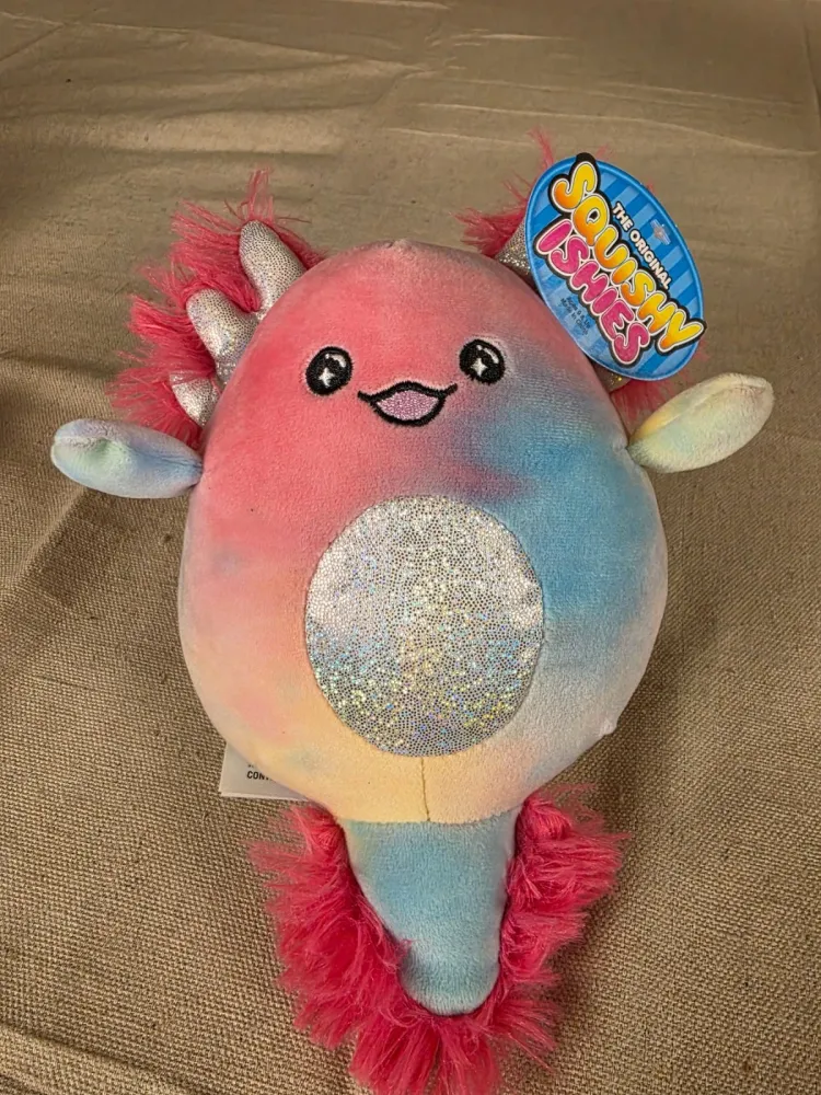 Squishy Ishies Rainbow Axolotl Plush Toy 8"