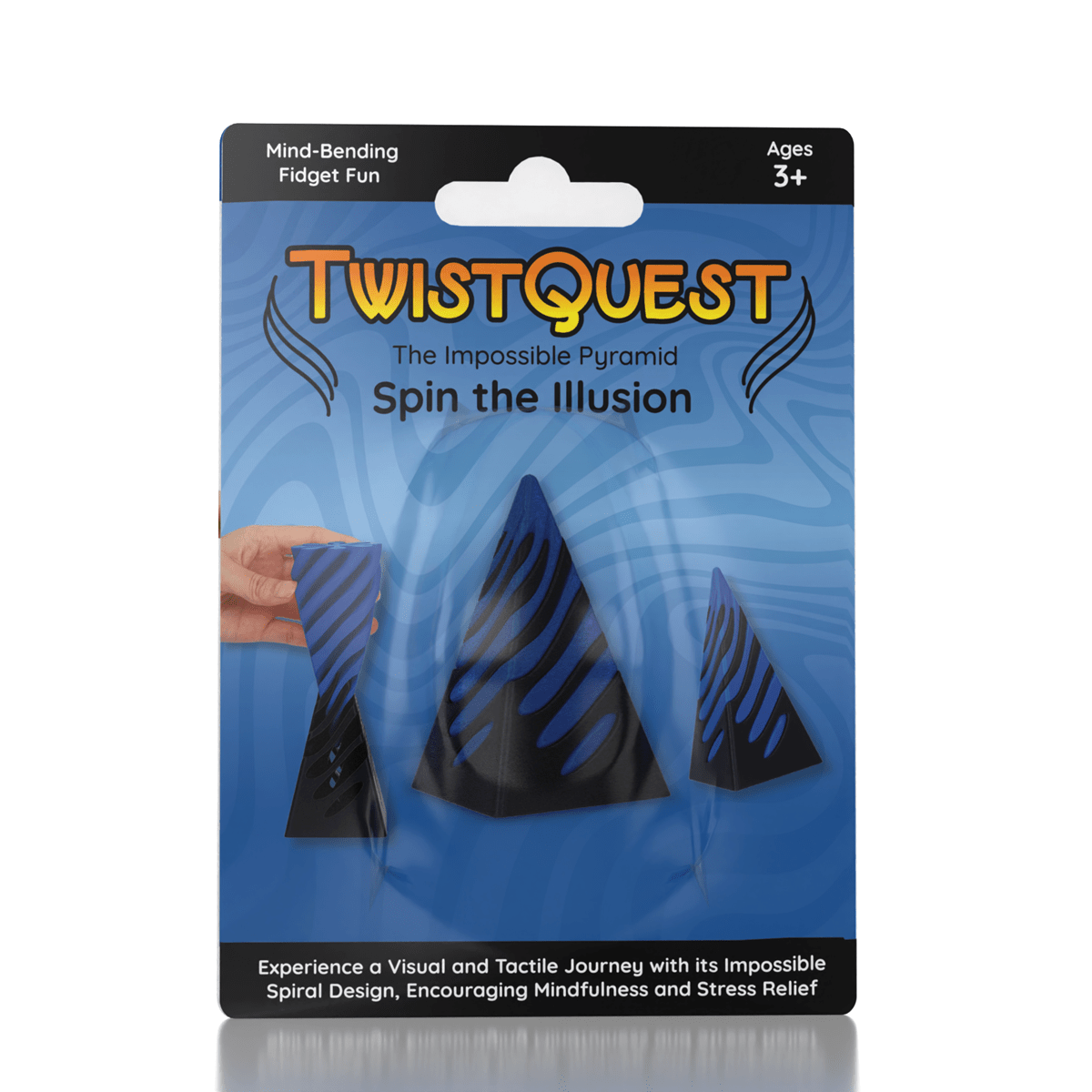 TwistQuest 3D Printed Fidget Spiral Cone Toy (Blue & Black)