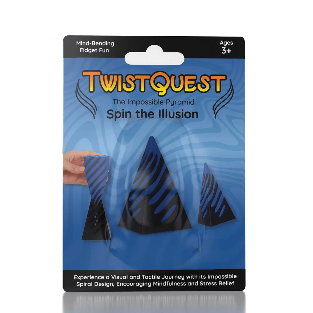TwistQuest 3D Printed Fidget Spiral Cone Toy (Blue & Black)