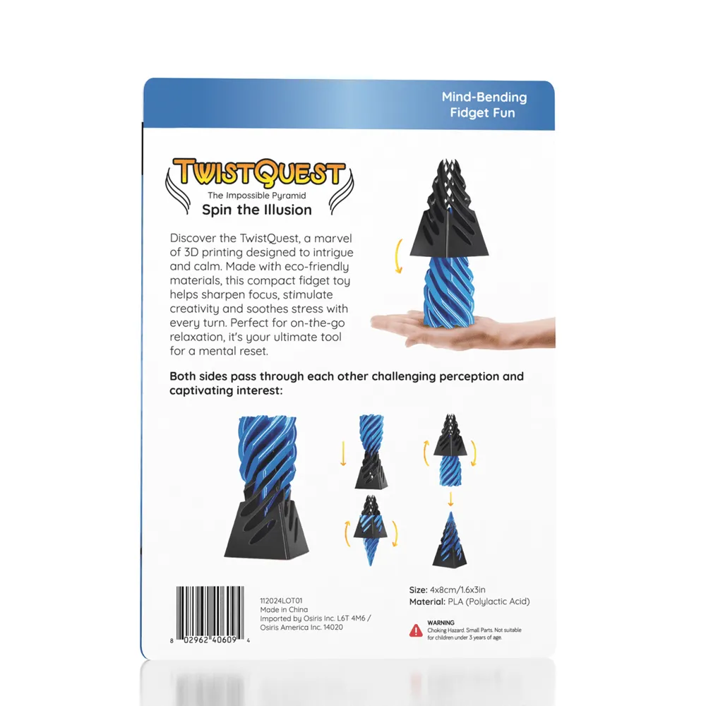 TwistQuest 3D Printed Fidget Spiral Cone Toy (Blue & Black) — photo 2